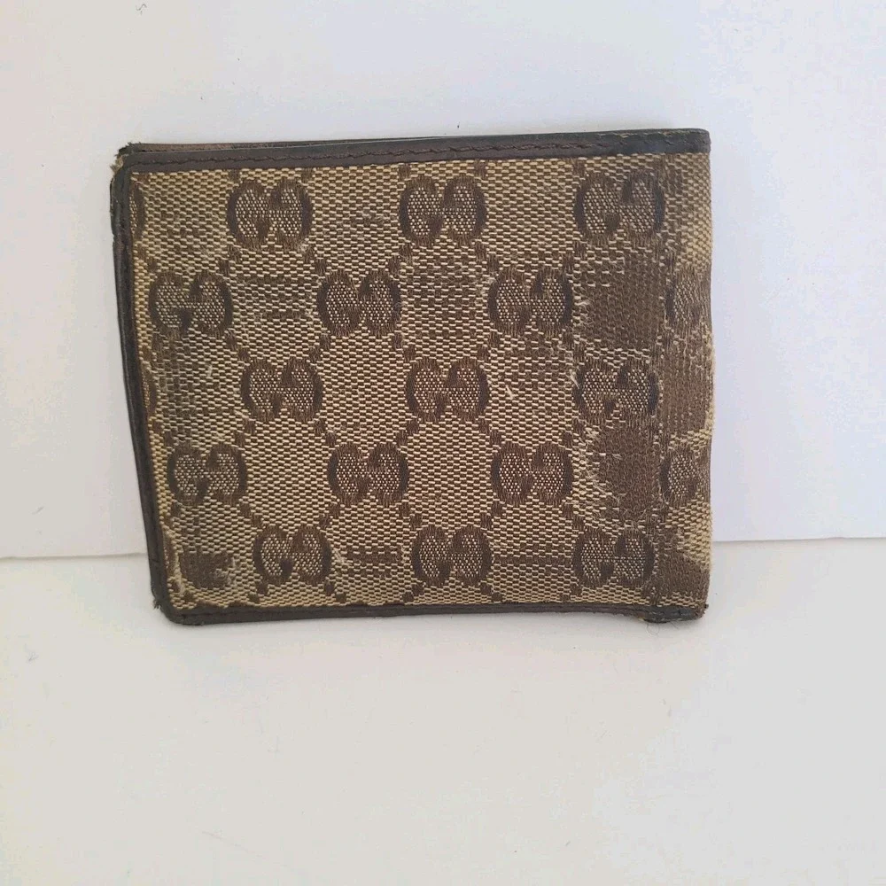 GUCCI GG Interlocking Men's Canvas Leather Card Bill Wallet Bifold Brown Designe